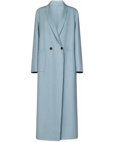 Malo Long Double-breasted Coat - Blue
