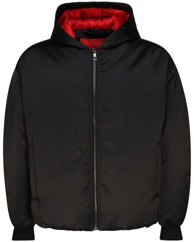 Ferrari Shiny Fabric Bomber Jacket With Hood - Black