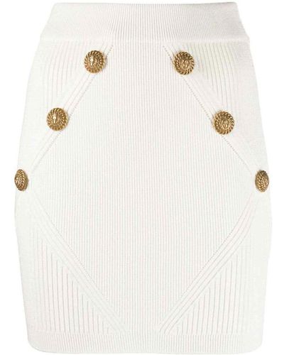 Balmain Gold Embossed Buttons Knitted Mini Skirt - Natural