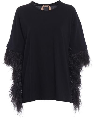 N°21 Jersey Over T-shirt With Feathers - Black