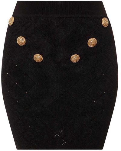Balmain Knit Skirt With Rhombus Motif - Black
