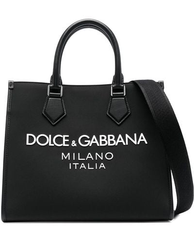 Dolce & Gabbana Leather Tote With Logo On The Front - Black