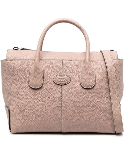 Tod's Grained-leather Bag With Top Handles And Logo - Pink