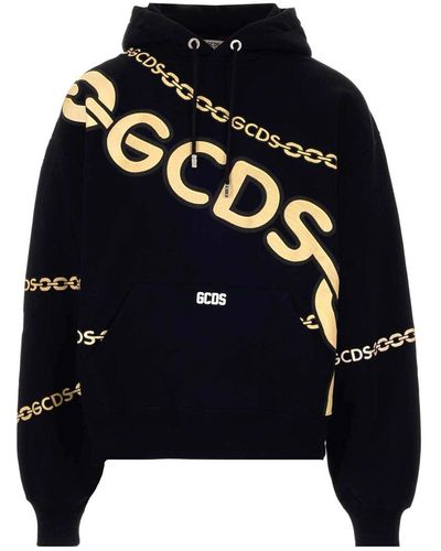 Gcds Logo Printed Hoodie In And Yellow - Blue