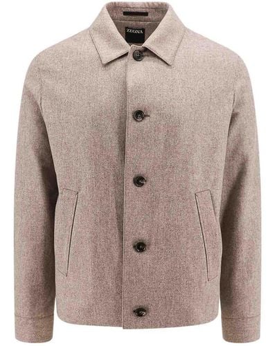 Zegna Wool Blazer With Internal Pockets - Natural