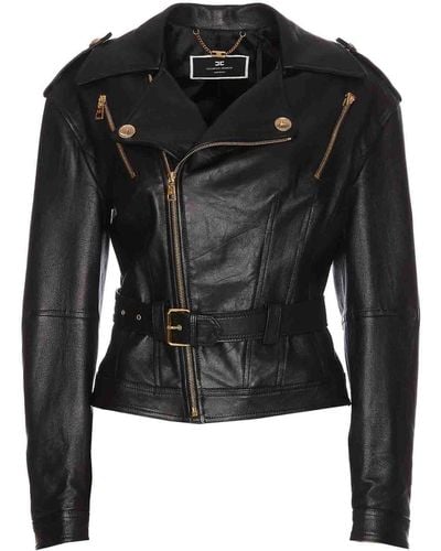 Elisabetta Franchi Jacket With Frontal Zip And Belt - Black