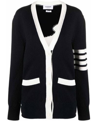 Thom Browne Cardigan With Embroidery - Blue