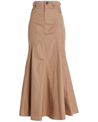 Burberry Cotton Gabardine Long Skirt - Natural