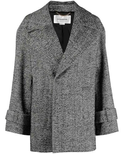 Victoria Beckham Oversized Pea Coat In Monochrome - Grey