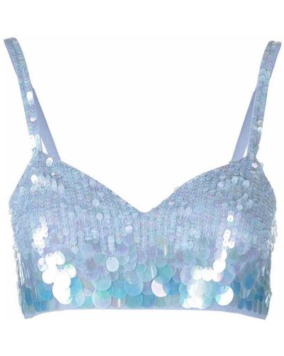 P.A.R.O.S.H. Iridescent Sequin Cropped Top - Blue