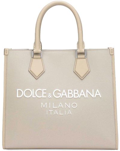 Dolce & Gabbana Small Nylon Shopper With Rubberized Logo - Natural