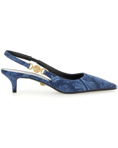 Versace Baroque Denim Low Court Shoes - Blue