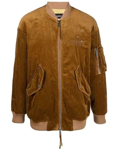 DSquared² Logo-embroidered Bomber Jacket - Brown
