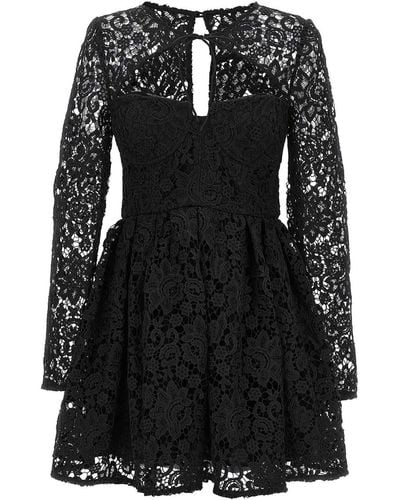 Self-Portrait Lace Tie-neck Mini Dress - Black