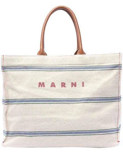 Marni Ivory And Light Blue Tote Bag - Natural