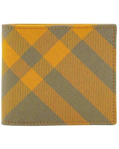 Burberry Wool Blend Wallet With Check Motif - Yellow