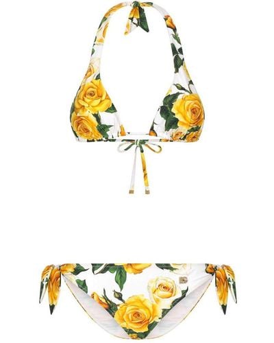 Dolce & Gabbana Rose Print Bikini Set - Metallic