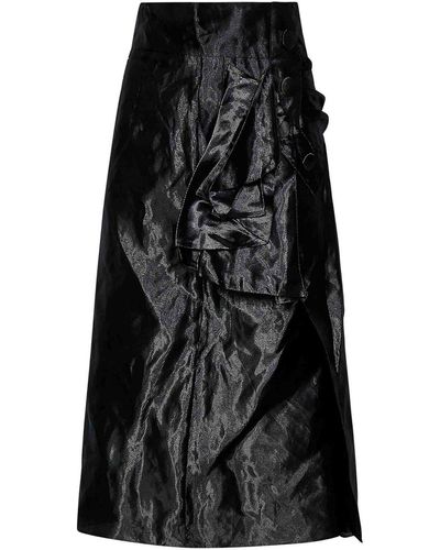Maison Margiela Midi Skirt In Wrinkled Fabric - Black
