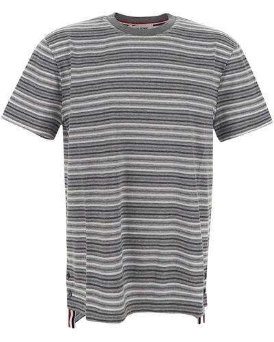 Thom Browne Short Sleeve Striped T-shirt - Gray