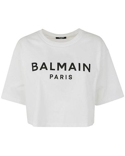 Balmain Printed Cropped T-shirt - Gray