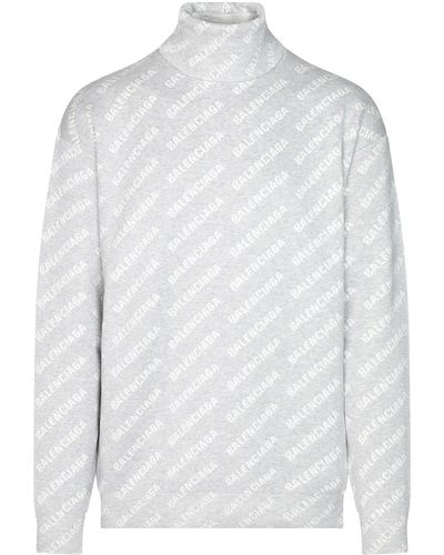 Balenciaga Logo-intarsia Roll-neck Sweater - White