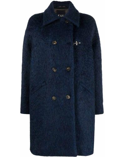 Fay Double-breasted Wool Blend Coat - Blue