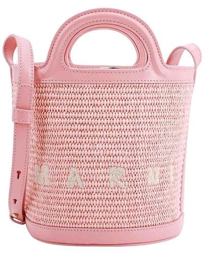 Marni Rafia And Lather Bucket Bag - Pink
