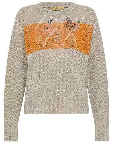 Cormio Sweater In Linen And Viscose With Embroidered - Gray
