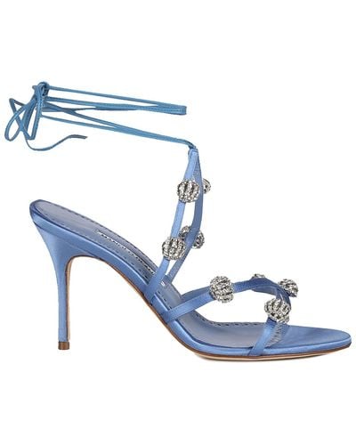 Manolo Blahnik Lace-up Sandals With Jeweled Detailing - Blue