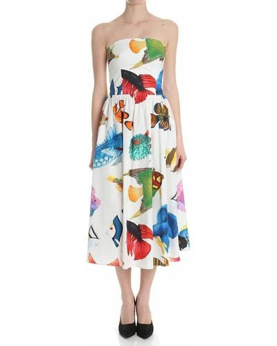Stella Jean Multicolored Dress With Fishes Print - White