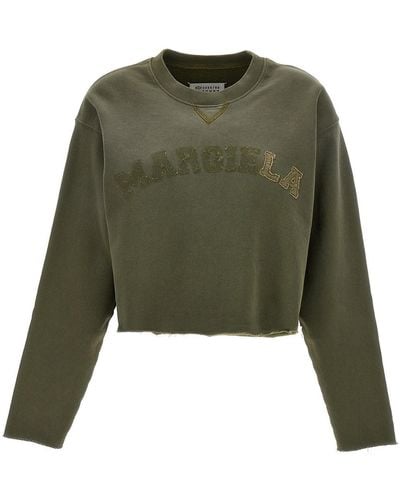 Maison Margiela Logo Embroidery Cropped Sweatshirt - Green