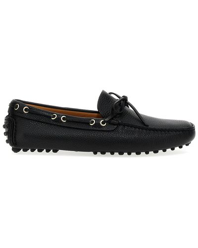 Car Shoe Leather Loafers With Bow Detail - Black