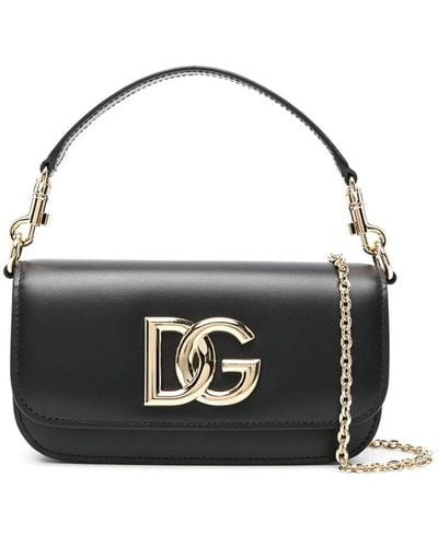 Dolce & Gabbana Logo Foldover Shoulder Bag - Black