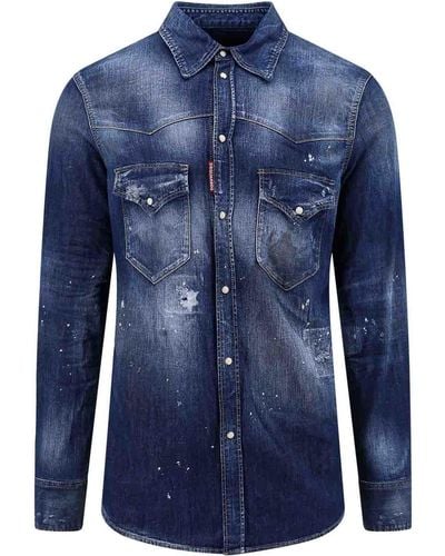 DSquared² Denim Shirt With Bleached Effect - Blue