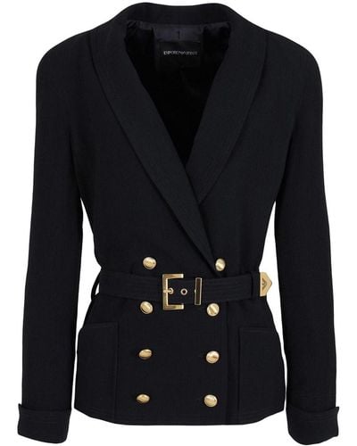 Emporio Armani Double-breasted Blazer Jacket - Black