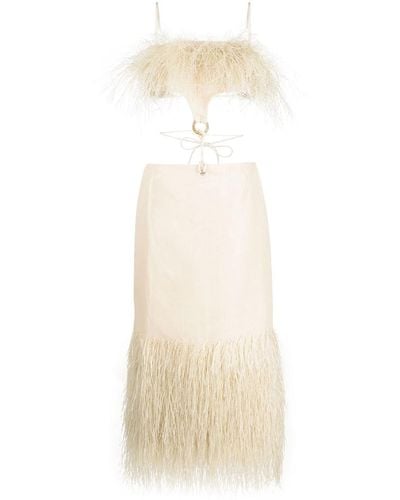Jacquemus Raphia Cut-out Fringed Dress - Natural