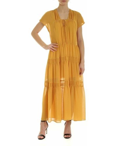 See By Chloé Flounced Dress In Bright Gold Color - Yellow
