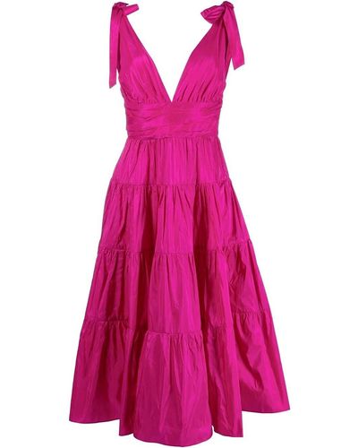 Carolina Herrera V-neck Tiered Dress - Pink