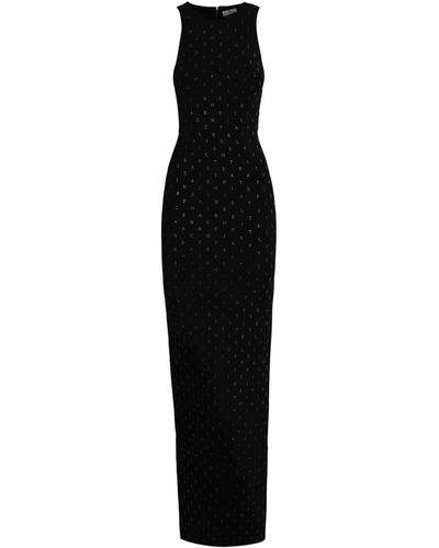 Elisabetta Franchi Viscose Knit Dress With Rhinestone Logo - Black