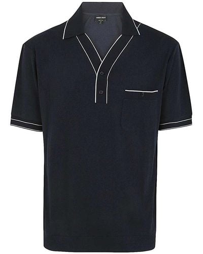 Giorgio Armani Short Sleeves Polo With Pocket - Blue