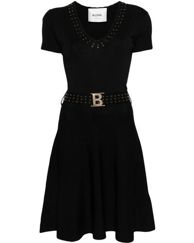 Blugirl Blumarine Stretch Ribbed Embellished Dress - Black