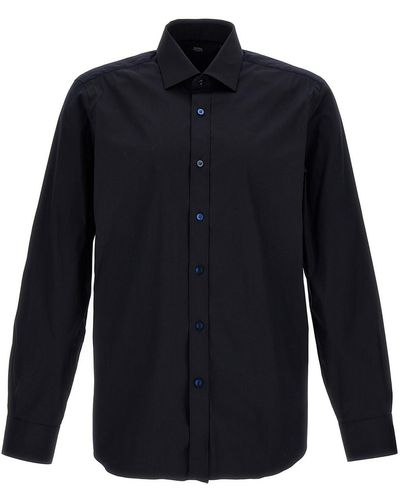 Barba Napoli Cotton Shirt With Cuffed Sleeves - Blue