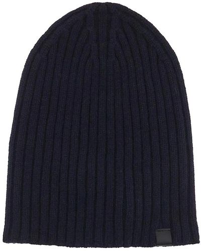 Tom Ford Beanie Hat In Ribbed With Black Logo Tag - Blue