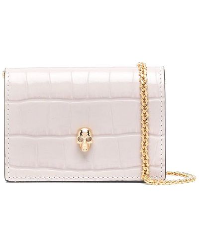 Alexander McQueen Skull Leather Card Holder On Chain - Pink