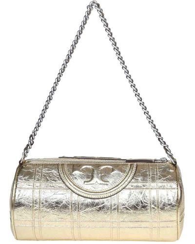 Tory Burch Fleming Cylinder Bag In Metallic Leather