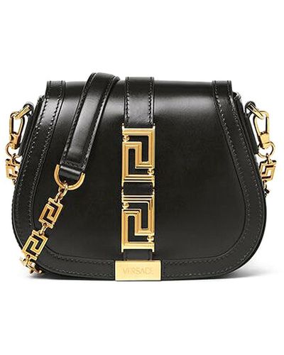Versace Gold-colored Greek Motif Shoulder Bag - Black