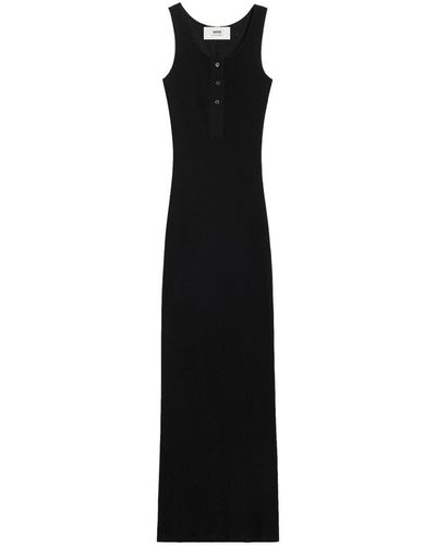 Ami Paris Sleeveless Cotton Maxi Dress - Black