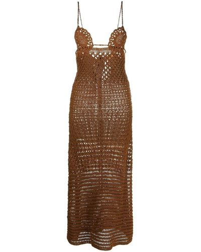 Alanui Crochet-knit Midi Dress With Open Back - Brown