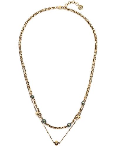 Alexander McQueen Tone Necklace With Skull Charm And Pearl - Metallic