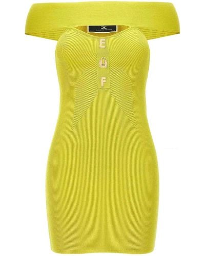 Elisabetta Franchi Ribbed Plaque Dress - Yellow